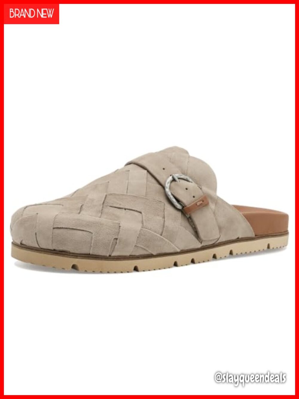 Suede Woven Slide Flats with Adjustable Buckle Comfort